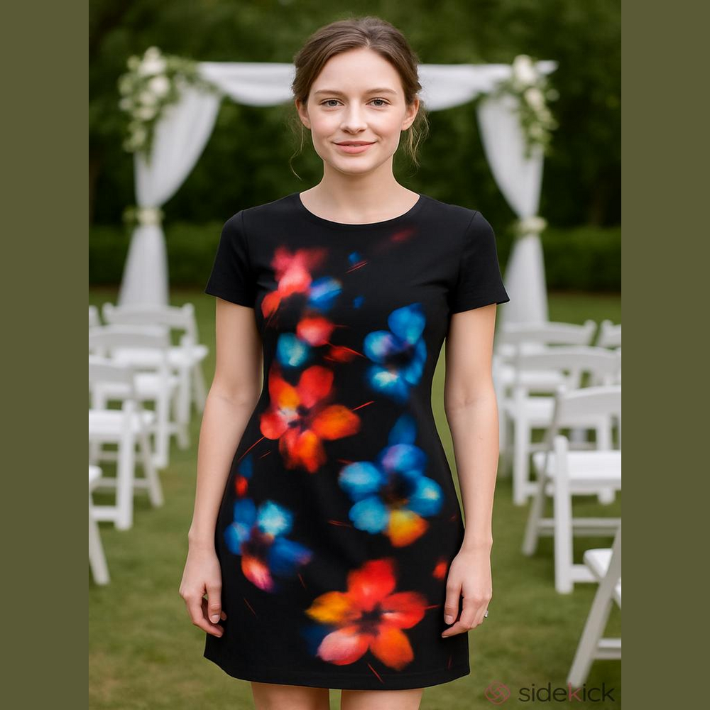 Elie Tahari Black Red Floral Dress Size 10  EUC